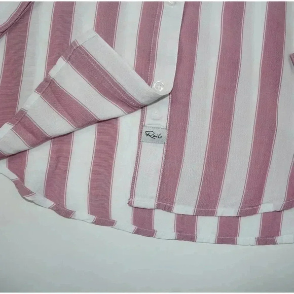 Rails Dana Bali Stripe shirt button down white pink size L - Picture 5 of 10